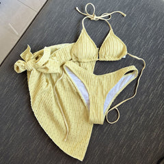 European and American new swimsuit three-piece open back drawstring strap bikini three-piece swimsuit