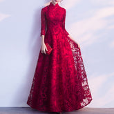 Ladies mid-sleeve long lace banquet wedding dress L525