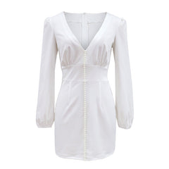 European and American new women's new V-neck long-sleeved waist pencil skirt mid-skirt