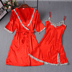 Spring Summer Ice Silk Pajamas Ladies Two-piece Sling Nightdress Comfortable Breathable Women's Nightgown Set