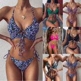 Sexy High Cut Leopard Bikini Women Swimwear Female Swimsuit Two-pieces Bikini set Lace Up Bather Bathing Suit Swim