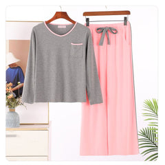 Pajamas with chest pads women's spring and autumn long-sleeved trousers two-piece set can be worn outside casual home wear suit