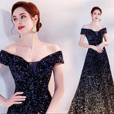 Hadient black elegant temperament dinner stage costume host catwalk long banquet evening dress
