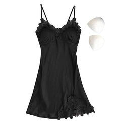 Women Nightgowns Sexy Nightwear Lace Patchwork Camisola Lingerie Nighty Wedding Silk Dress Sleep Wear Nightdress Clothes 5Colors
