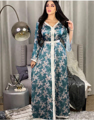 New Muslim Printed Floral Flare Sleeve Robe Middle East Dubai Arab Women's Dress Dress