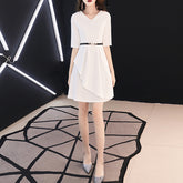 Ladies V-neck short sleeve simple banquet dress