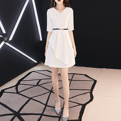 Ladies V-neck short sleeve simple banquet dress