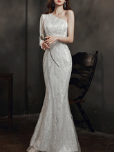 Ladies long one-shoulder fishtail slim slimming party dress LX411