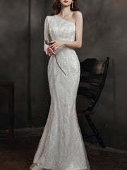 Ladies long one-shoulder fishtail slim slimming party dress LX411