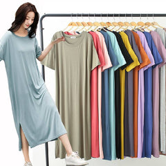 New Ladies Basic Sleep Shirt Sexy Lingerie Solid Long Nightgown Modal Sleepwear Summer Pregnant Nighty Nightdress