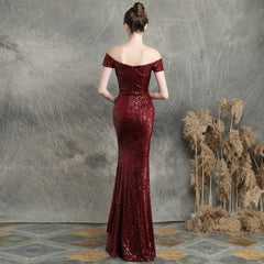 Ladies sexy sequins one shoulder elegant temperament banquet evening dress