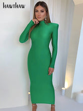 Wu Hao shoulder pad long sleeves Bodycon green party club Maxi long skirt 2022 Spring and Autumn women's fashion elegant clothing