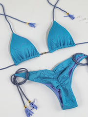 Sexy  Set 2022 Swimwear Blue Swimsuit Woman Push Up Bathing Suits Two Piece Bikinis Triangle Bandage Female Beachwear