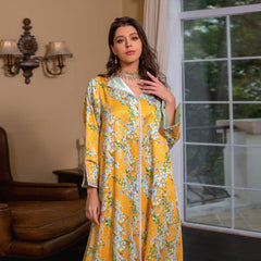 Muslim women's new dress print Kaftan Middle East ethnic style hot diamond Jalabiya rhinestone elegant dress