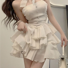 تنورة نسائية قصيرة بدون طيات لعام 2023، صيفية مكشكشة، نحيفة ومثيرة وخصر عالٍ، موضة فرنسية أنيقة