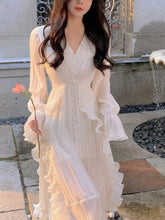 Temperament Korean girl summer dress with pleated ruffles mid-length chiffon waist dress female 12-1