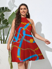 Sleeveless Lace Up Large Dress Street High Print Beach Dress Slim Fit Sexy