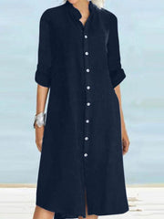 ZANZEA Spring Fashion Midi Shirtdress Stand Collar Long Sleeve Pure Cotton Dress Elegant Loose Sundress Ladies OL Work Vestidos