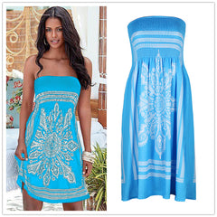 Retro Print Sexy Strapless Dress 2023 Summer Women's Casual Loose High Waist Dress Vestidos Boho Beach Dress Festa