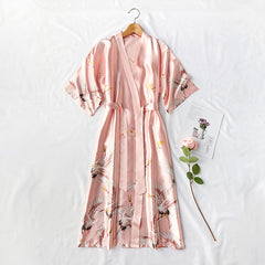 Kimono Satin Pajamas Wedding Japanese Yukata Bridesmaid Robe crane Print Bathrobe Nightgown Sleepwear Women Kimono Robe Gown Elegant Home Clothing