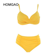 HOMGAO ملابس السباحة الصلبة الخصر النساء البيكينيات 2022 جديد مثير رفع قطعتين ملابس السباحة الإناث الشاطئ لباس سباحة