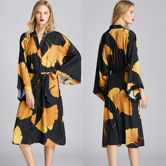 New Maple Pajamas Ladies Spring Summer Pajamas Mid-Length Large Size Bathrobes Dressing Robes Homewear