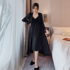 V-Neck Kimono Nightwear 2Pieces Robe Set Femme Sleepwear Bathrobe&Chemise Nightgown Suit Lace Gown Intimate Lingerie Extended nightdress nightgown set