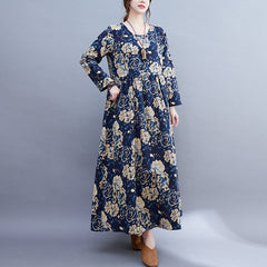 Fat sister temperament cotton and linen dress 160 catties 180 catties fat mother middle-aged clothing temperament printed long skirt