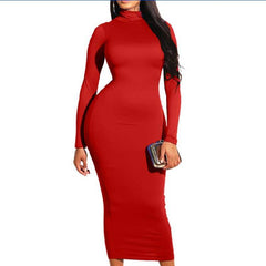 Bodycon Long Dress Women Long Sleeve Turtleneck Autumn Winter Dress 2019 Red Black White Club Party Midi Dress