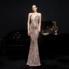 Hot sale new 2023 sequin fishtail long dress performance net red event banquet car model etiquette evening dress