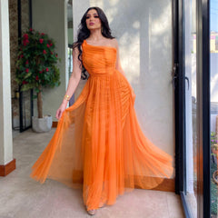 Elegant and sexy organza two-piece orange chiffon dress