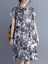 ZANZEA ladies Japanese and Korean literature and art print style ladies shirt skirt collar short-sleeved short skirt fashion trend elegant knee-length skirt spring and autumn daily leisure vacation style long dress in large size