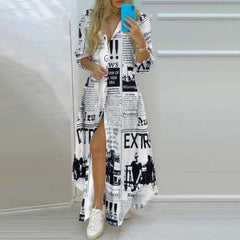 European and American women's clothing 2023 spring and summer new long skirt ins single-breasted irregular shirt dress 4s13