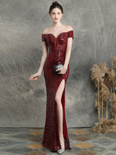 Ladies sexy sequins one shoulder elegant temperament banquet evening dress