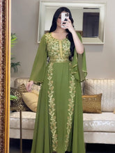 Elegant Gold Embroidered Nipped Waist Chiffon Dress