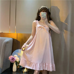 فستان نوم بحمالات بدون أكمام للرياح لعام 2023 فستان نوم صيفي جديد بفيونكة مكشكشة وخصر فستان بيجامة للسيدات