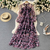 Flowers Series Elegant Dress Niche Light Chiffon Elegant Holiday Dress Autumn Dress
