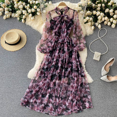 Flowers Series Elegant Dress Niche Light Chiffon Elegant Holiday Dress Autumn Dress