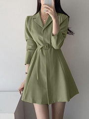 ZANZEA Women Elegant Dresses Solid Turn-Down-Collar Long Sleeve Above Knee Length Dress Fashion Holiday Casual Loose Ladies Vestido Plus Size