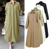 ZANZEA ladies Korean style pure color simple temperament shirt skirt lapel button concealed placket long sleeve fashion loose slim casual dress large size