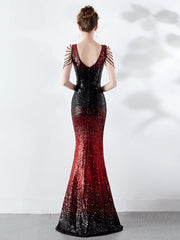 سيدتي موضة اللون المتدرج الكريستال مثير فستان سهرة نحيف للحفلات فستان طويل الطراز كامل