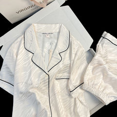 بيجامة جاكار وطباعة رقمية للسيدات صيفية من الحرير الجليدي بقسم رفيع - شورت قصير الأكمام ذو قيمة