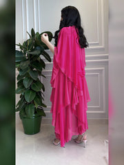 Rose red chiffon elegant layered draped dress