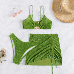 New cross-border European and American wrinkled cloth special fabric bikini split three-piece swimsuit swimsuit women