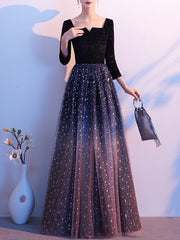 Ladies Long Long Sleeve Gradient Mesh Banquet Evening Dress Party Dress Party Dress
