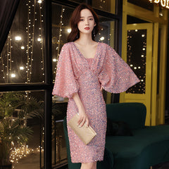 New style small evening dress skirt female summer temperament celebrity pink banquet party birthday party host dress usually wearable