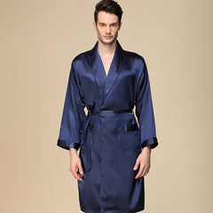 Men's one-piece silk nightgown spring thin simulation silk long-sleeved pajamas plus size bathrobe