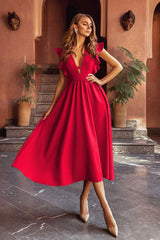 European and American new red mid-waist mid-skirt dress fashion slim dress