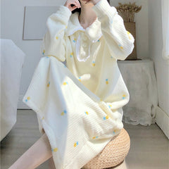 New winter pineapple pattern plush long nightdress cute home wear