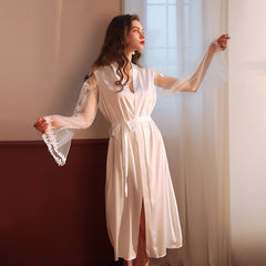 Lace Extra Long Wedding Dressing Robe Women Summer Robe Pajamas